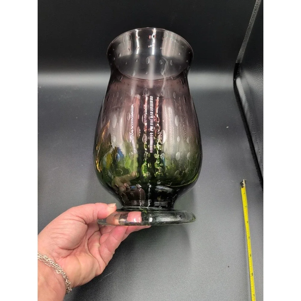 Vintage Italian Empoli Style Bullicante Vase 1960s 70s Amethyst  Green Optic